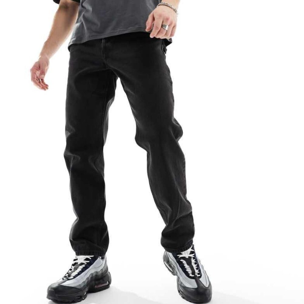 WEEKDAY BARREL RELAXED FIT TAPERED JEANS AGED BLACK RIGID DENIM RELAXED 30 Short